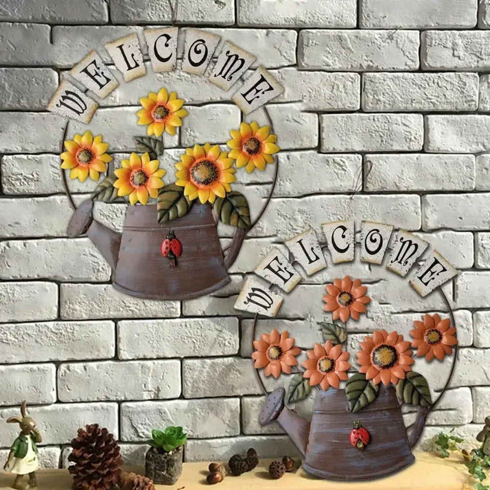 Sunflower Iron Hanging Ornament Welcome Letter Living Room Wall Decor Pendant Garden Wall Art Decor Tin Sign Plaque Wall Decor