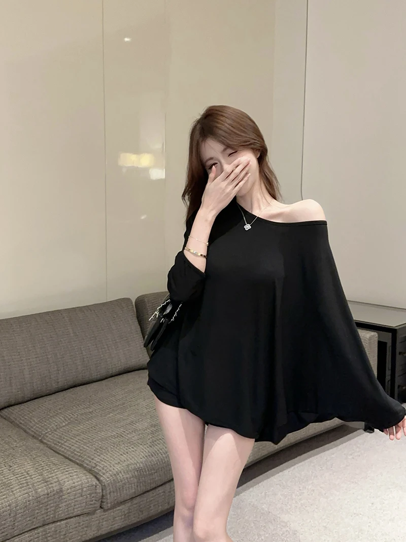 Long Sleeve T-Shirts Womens Y2K Aesthetic Cotton Tops With Off Shoulder Design And Ruffle Hem For Autumn Daily Casual Style