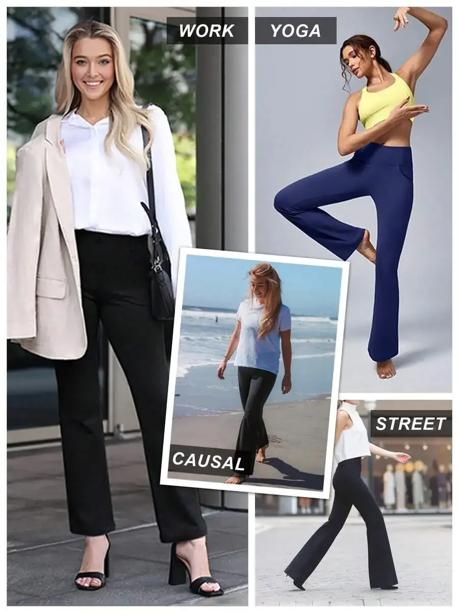 

Womens Lightweight Bootcut Yoga Pants Stretch Wide Leg Dress Pants With Belt Loops And Pockets