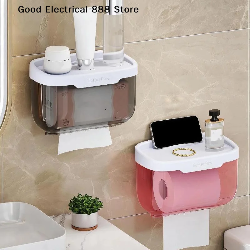【G】Wall Mounted Tissue Box Waterproof Design Top Storage Shelf For Bathroom Kitchen Home Use
