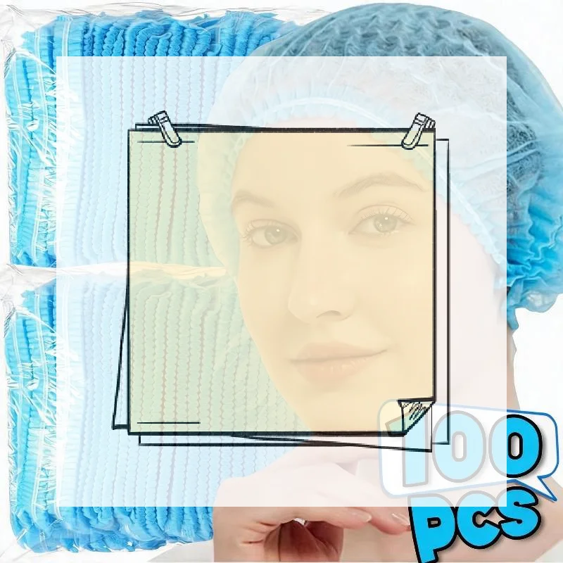 100 PCS Disposable Non Woven Bouffant Caps Breathable Anti Hair Shedding For Restaurants Cafes Kitchens Food Service Workplaces