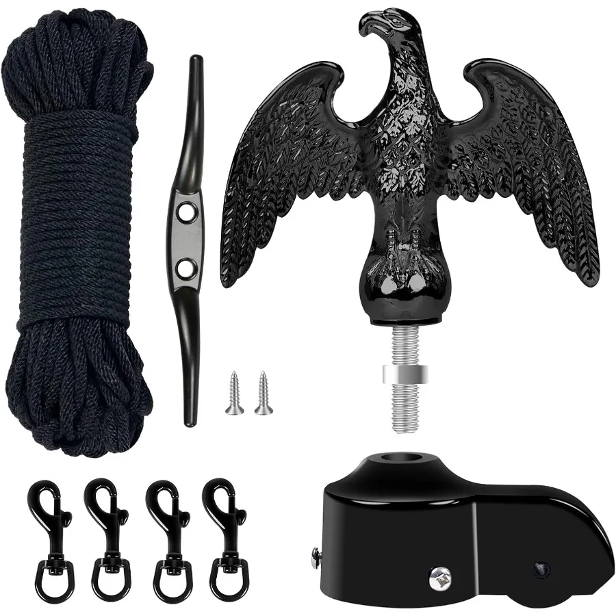 

NQ Flagpole Hardware Repair Parts Kit for Outdoor Flagpole Maintenance: Includes 50FT Halyard Rope 7 Eagle Topper 6 Zinc Alloy