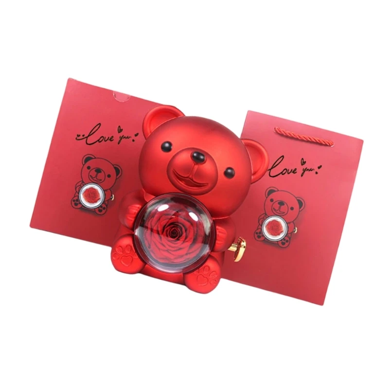 Coffret cadeau élégant avec texture en plastique rose d'ours préservés, cadeau pour