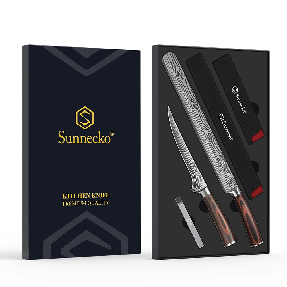 Sunnecko Professional BBQ Carving Knives Set High Carbon Stainless Steel Slicing and Boning Knife for Meat and Turkey Cutting