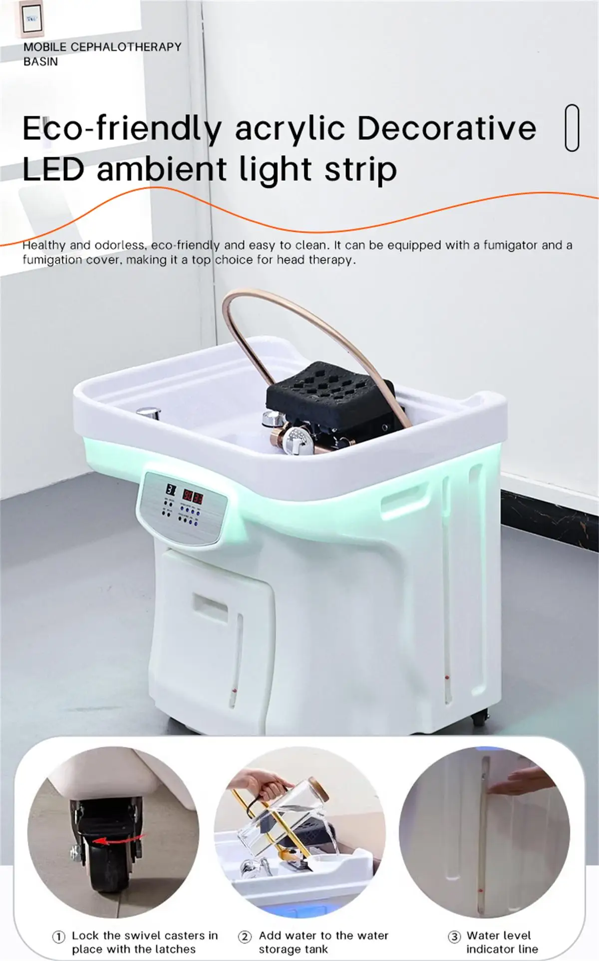 Praktisches 60-Liter-Wasserspeicherkopf-Spa-Becken mit Wasserzirkulation und Heizfunktion, Friseursalon-Becken, mit Entwässerungstank – Detail 9