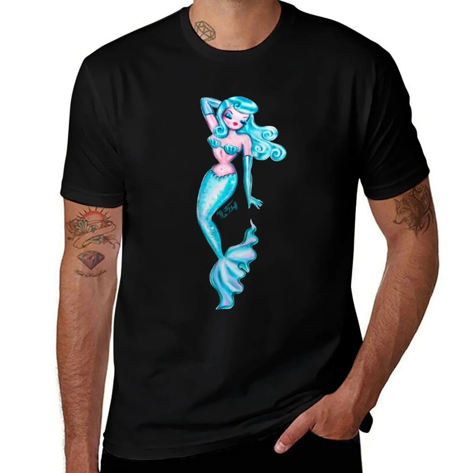 Dreamy Blue Pinup Mermaid T-Shirt Sports Casual Breathable Tee Shirt
