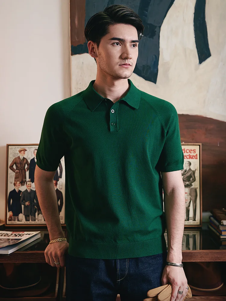 

Американская ретро-футболка из трикотажа, простая, для повседневной носки, деловая, с коротким рукавом, отложным воротником, плотная, премиум-класса, OL-стиль