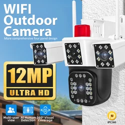 Cámara IP de seguridad para interiores y exteriores, videocámara PTZ con Triple lente panorámica, seguimiento IA, CCTV, 6K, 12MP, WiFi