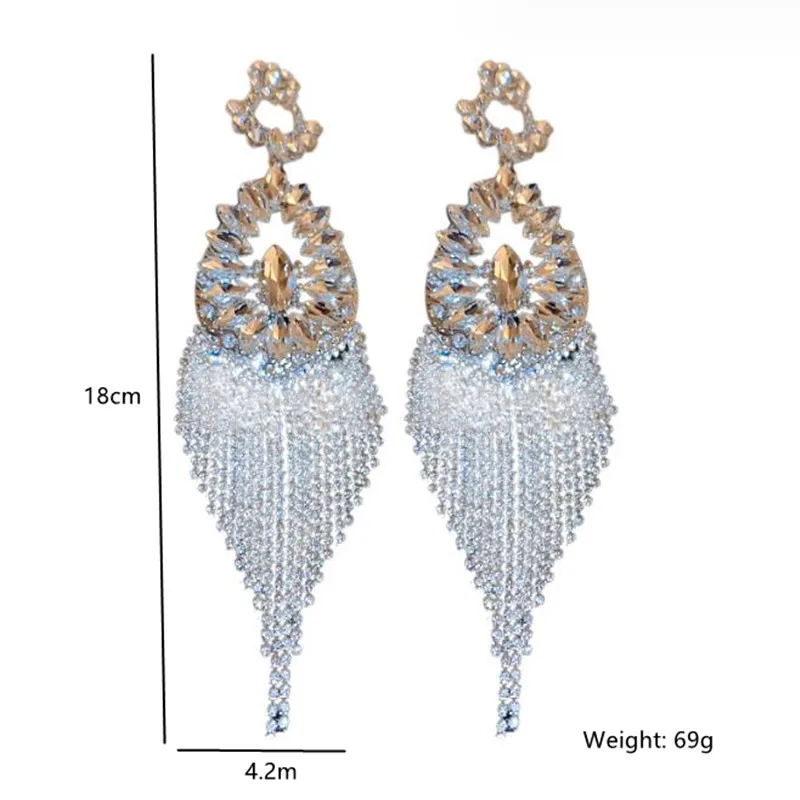 FYUAN Vintage Silver Color Flower Crystal Drop Earrings for Women Oversize Long Tassel Red Rhinestone Earrings Weddings Jewelry