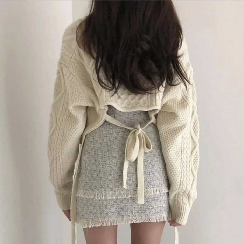 

Spring Korean Chic Brim Hemp Decorative Pattern On Back Strap Japanese Languid Lazy Wind Restoring Ancient Ways Knitting Sweater