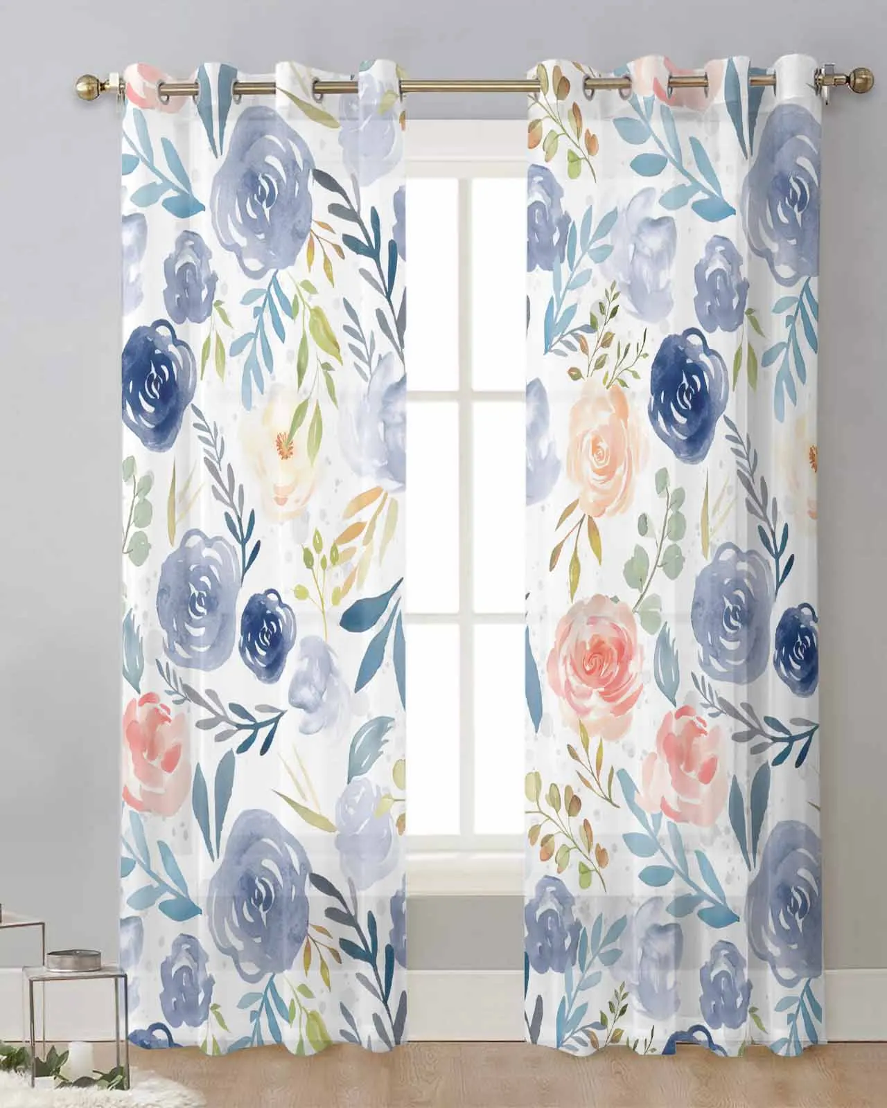 

Abstract Watercolor Flowers Plants Bedroom Voile Curtain Window Treatment Drapes Tulle Curtains for Living Room Sheer Curtains