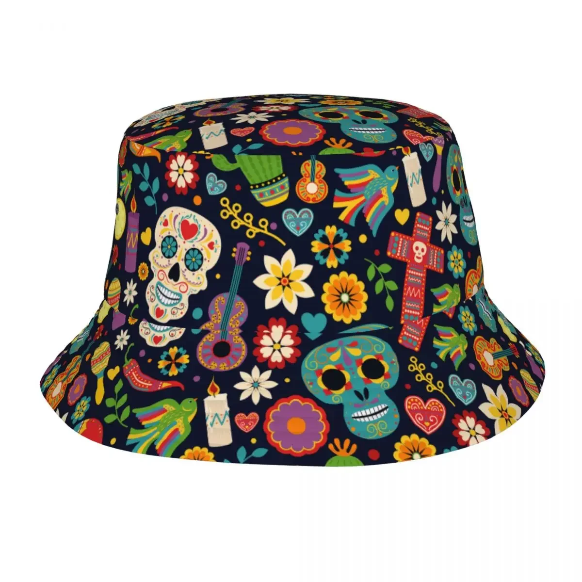

Dia De Los Muertos Bucket Hat Lightweight Skeletons Flowers Day Of The Dead Caps Hot Beach Vacation Getaway Headwear Panama Hat