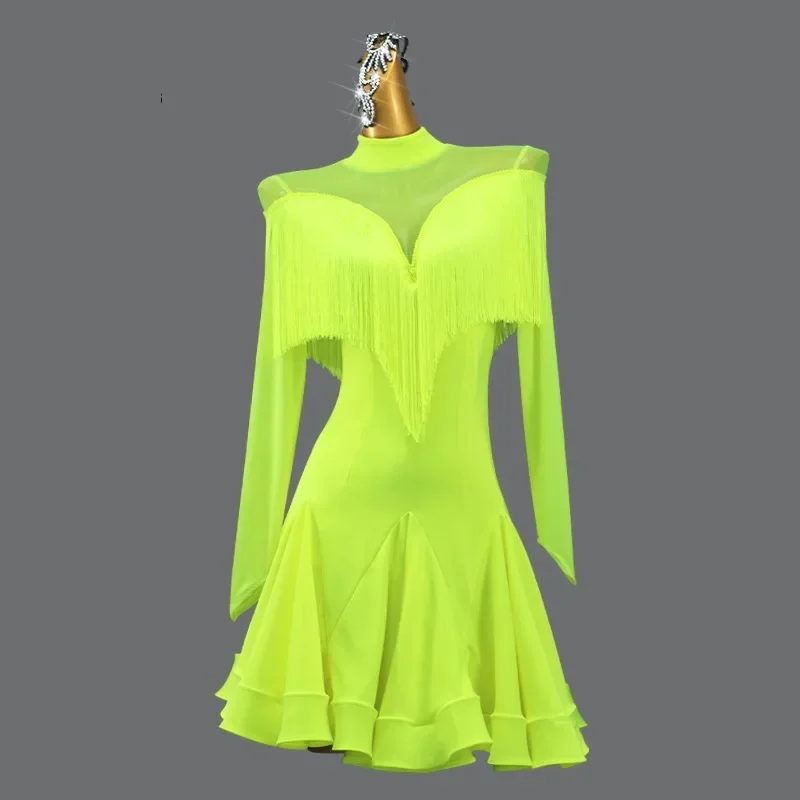 2024 Latin Dance Dress Ballroom Clothes Competition Costume Girl Large Size Cabaret Woman Evening Sport Line Suit Practice Wear