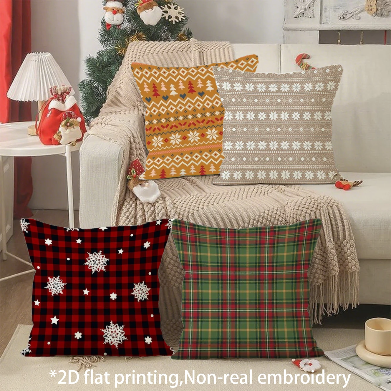 Christmas Style Throw Pillow Covers Pattern Cushion Cover Suitable for Sofa Bedroom Car Pillow Cover