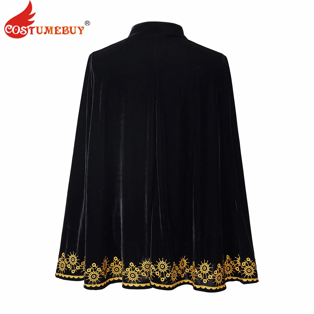 Mantello medievale in velluto nero del 18 ° secolo con finiture dorate mantello di Halloween Costume medievale Prince King Cape for Men