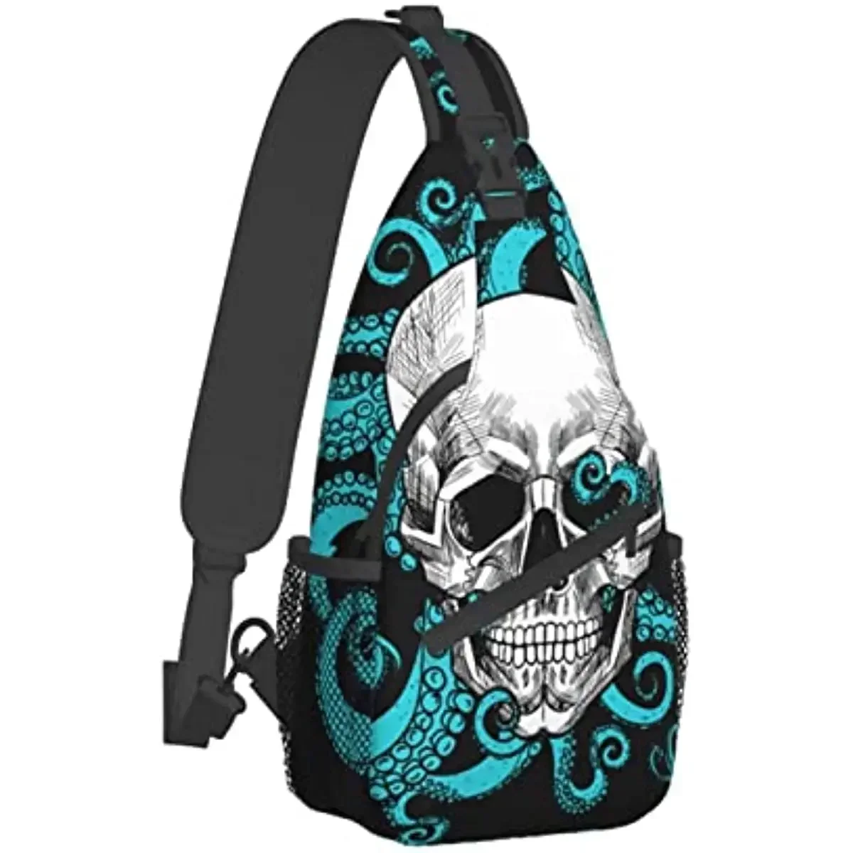 Bolso bandolera con tentáculo de calavera para mujer, mochila cruzada para el pecho, mochila para senderismo, mochila informal de viaje para hombre, paseo al aire libre, playa, poliéster