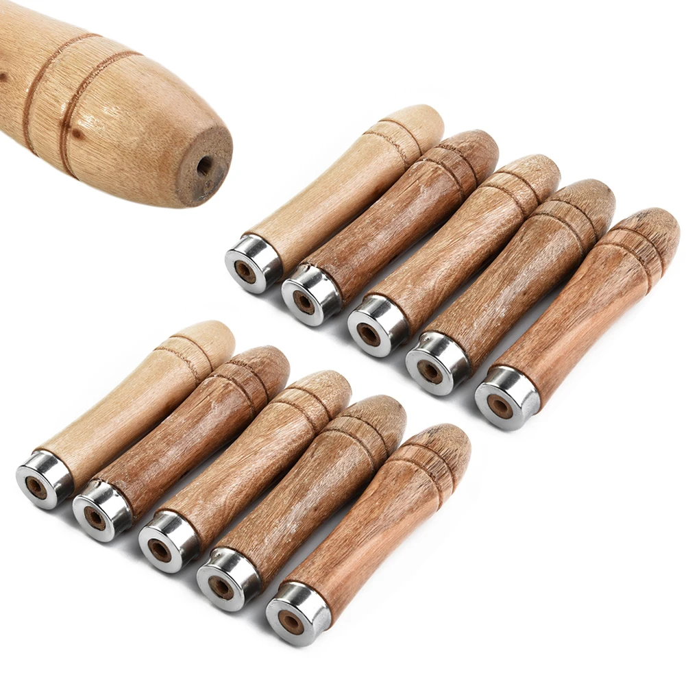 For 10pcs Wooden File Handle Replacement Strong Metal Collar For File Craft Tool 9cm Ergonomic Shape Suitable For Metal File