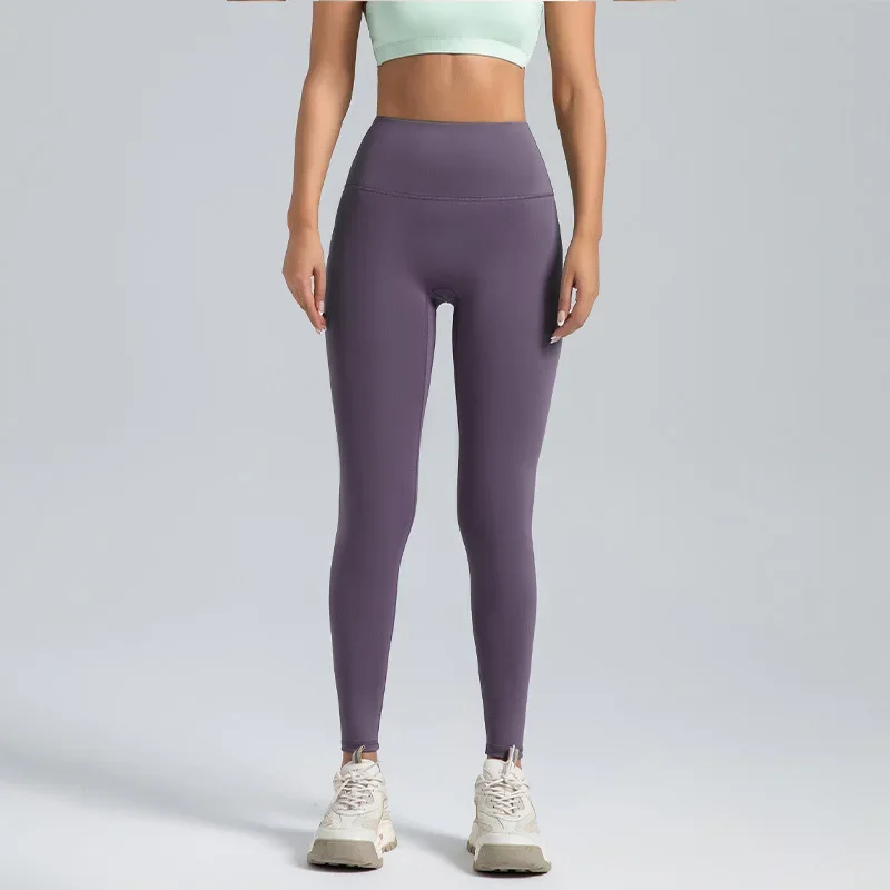 Leggings neri da donna senza pantaloni da yoga per sollevamento fianchi a vita alta con linea a T con compressione addominale e leggings da corsa nudi