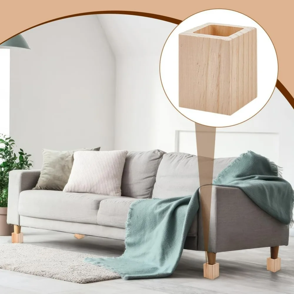 4 Pcs Wood Bed Risers Heavy Duty Elephant Feet Chair Raiser Square Wood Furniture Lifters for Table Sofa Armchairs making kit view 3