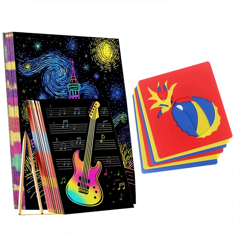 

10 шт., бумажная карта для скретч-арта с полым шаблоном, обучающие инструменты для рисования для офиса, образования, культуры, школьные художественные принадлежности TMZ