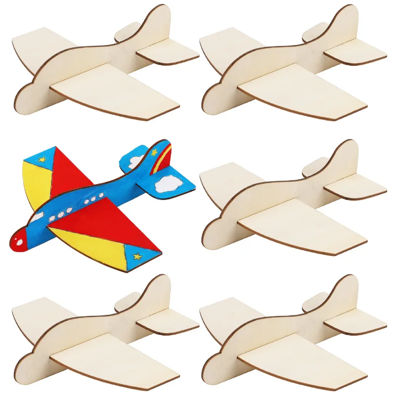 

5Pcs/Set Blank Unfinished Aircraft Wood Slices DIY Colored Graffiti Wooden Airplane Model Birthday Party Gift Baby Shower Supply