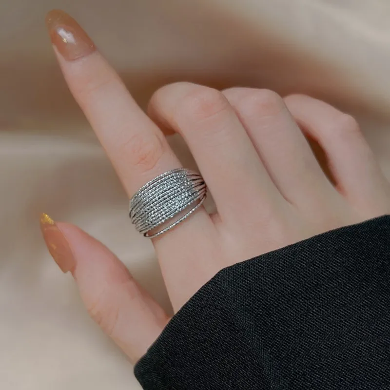 Geometric Multi Layer Lines Rings for Women Silver Color Simple Fashion Ring Party Jewelry Gifts anillos