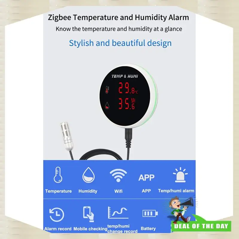 

24-часовая доставка Tuya Zigbee, датчик температуры и влажности, сигнализация со светодиодным экраном для ферментации рассады, бридов животных