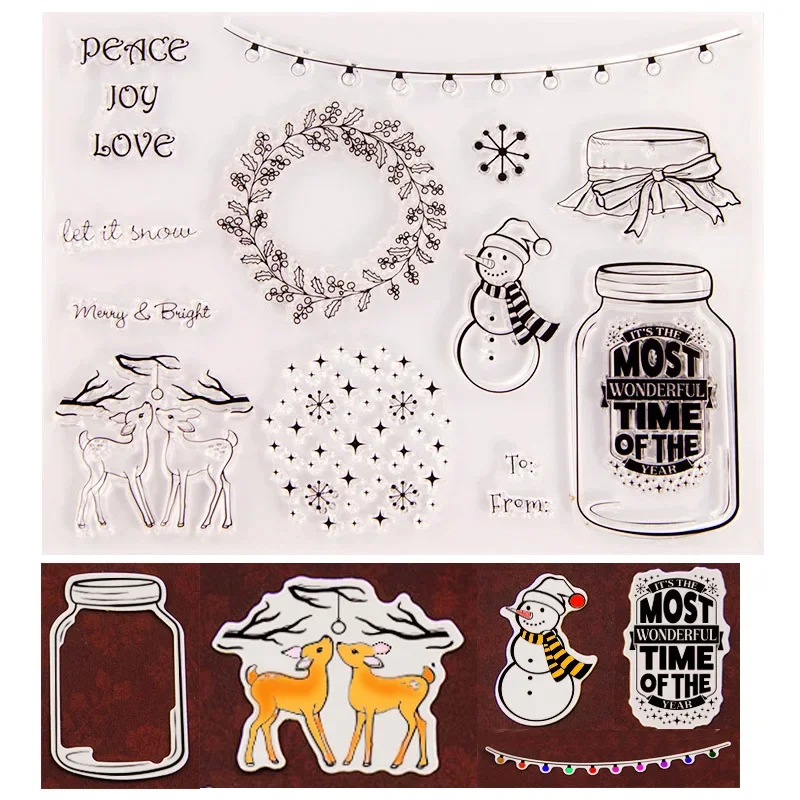 

Christmas Metal Cutting Dies and Clear Stamps for DIY Scrapbooking Snowman Wishing bottle Crafts Stencils Card Make Album Decor