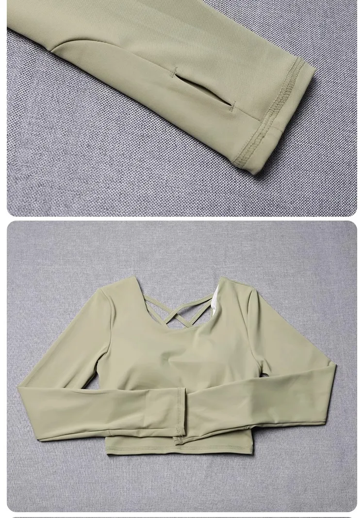 Neue Yoga-Kleidung für Damen, Sport, Laufen, Pilates, atmungsaktiv, Training, Langarm, Top, Fitness-Kleidung – Detail 4