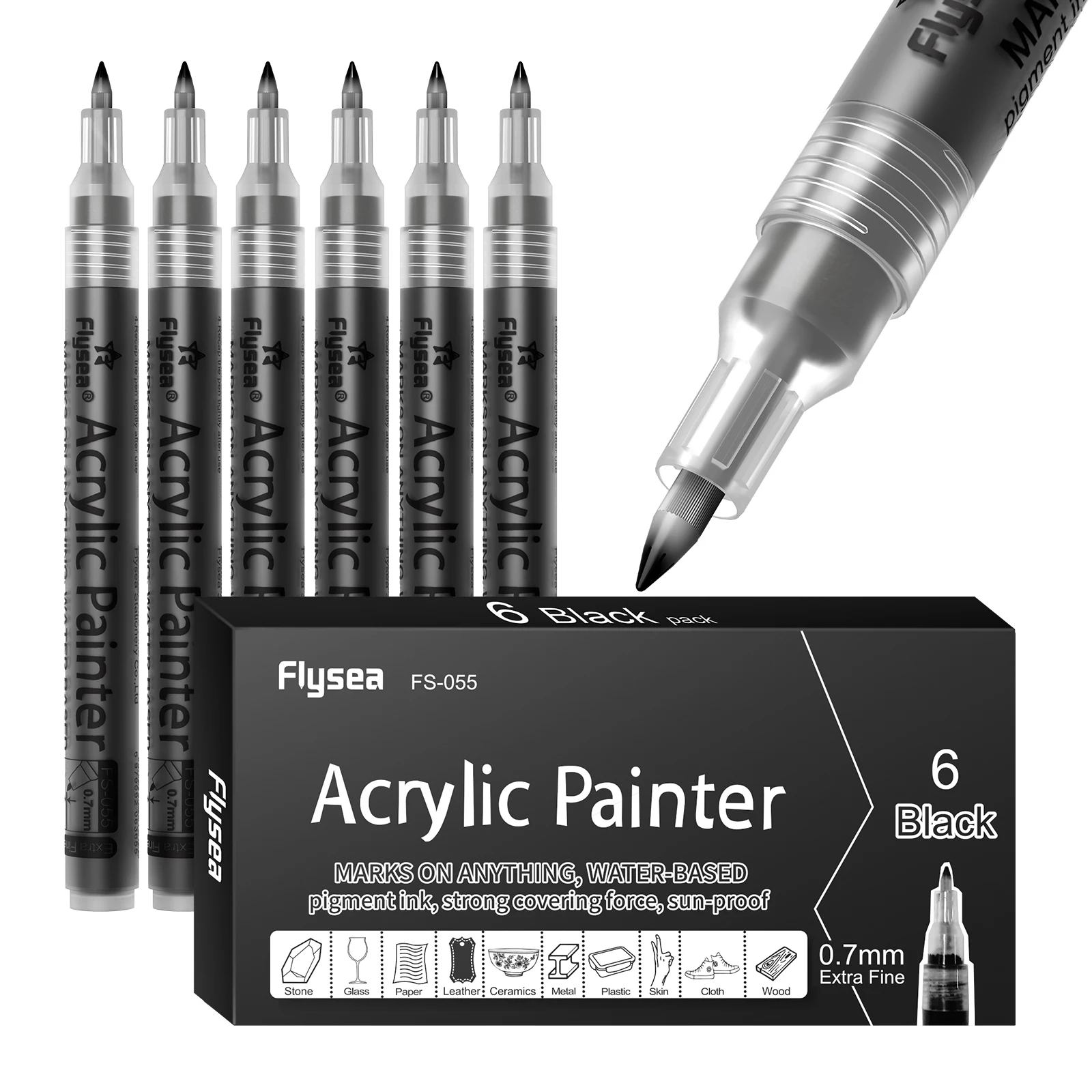 Acryl-Farbmarker-Set 6/12/28 Farben 0,7mm/3,0mm Acryl-Kunstmarker für Stein Glas Leinwand Metall Keramik Tasse Holz Kunststoff – Detail 14