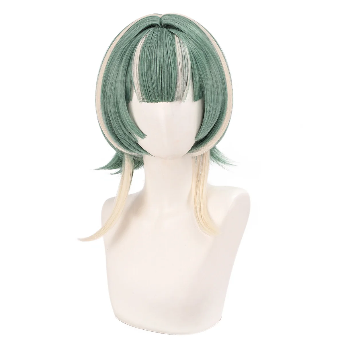 Gachiakuta Guita Hebby Fantasia Cosplay Wig Two Tone Green Blonde Short Layered Bob with Bangs Heat Resistant Synthetic Hair