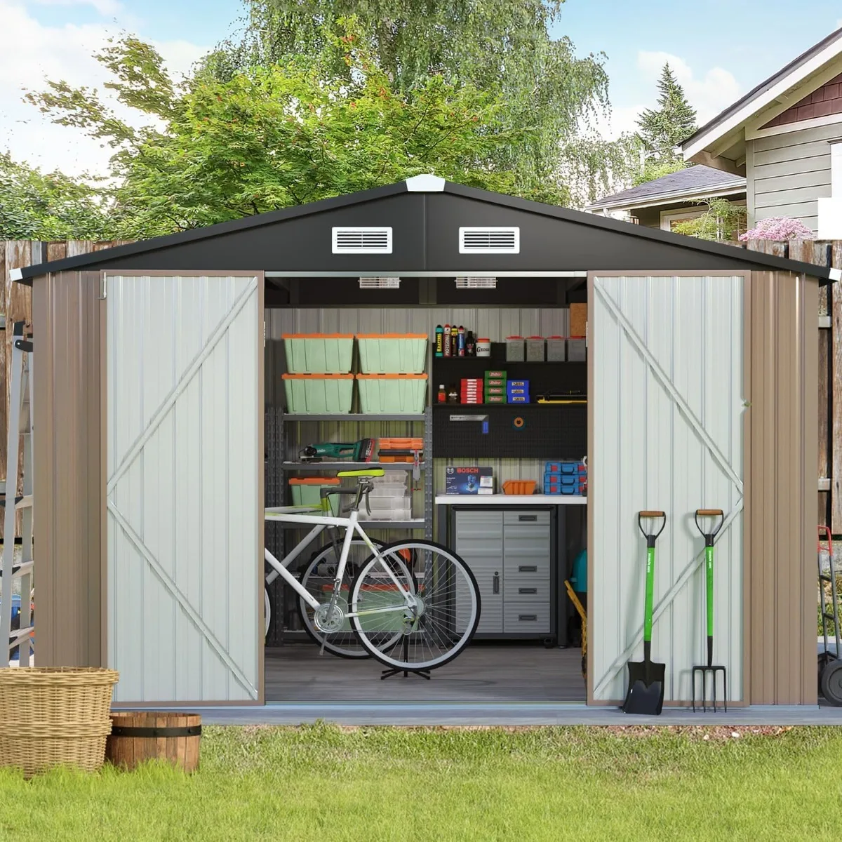 

7.6’x9.7’ Outdoor Storage Shed, Outdoor Tool Storage Shed, Outside Lawn Mower Storage, Garden Metal Shed for Bike,Sheds