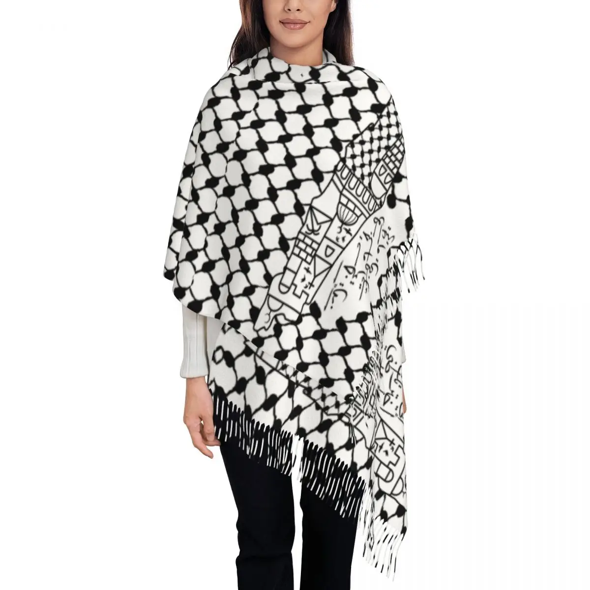 

Arabic Folk Kufiya Hatta Traditional Keffiyeh Pattern Shawl Wraps Women Winter Large Soft Scarf Pashmina Shawl Scarves