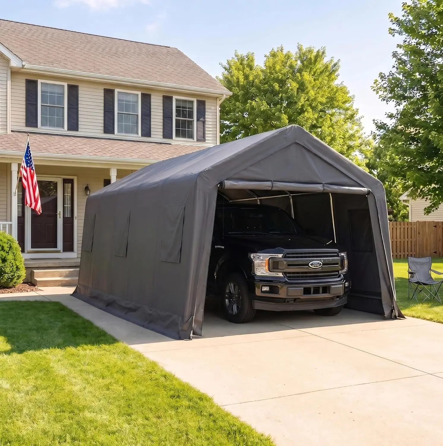 

13x20 Heavy Duty Carport, All-Season Portable Garage Shed with Reinforced Steel Frame, Waterproof Peak Roof Car Canopy, Custom