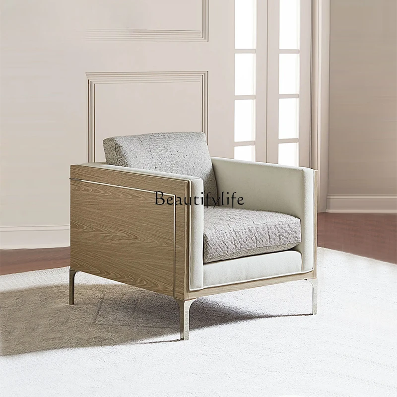 American Oak Open Solid Wood Cloth Craft Sofa Small Apartment Simple and Light Luxury Nordic Metal Couch