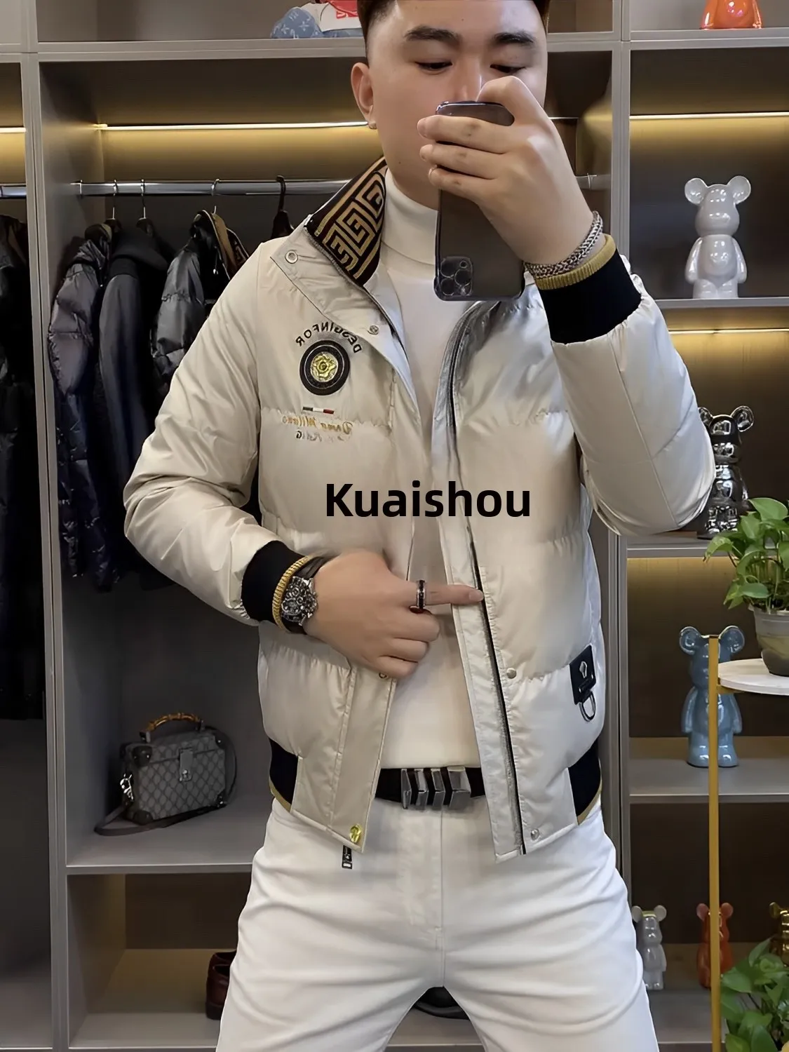 

Men's Faion ort down Jaet 2025 Winter Slim Fit Stand Collar Bright Surface Warm Outerwear Youth ular Color