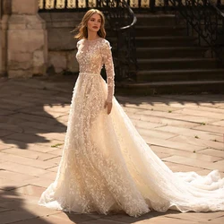 Luxurious Tulle Women Wedding Dresses Modern Flower Print Mopping Length A-Line Bohemian Princess Vestidos De Novias Customized