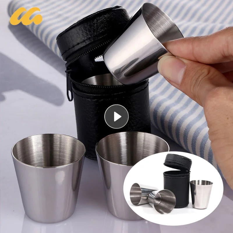 30/35/70/170ml Practical Stainless Steel Cups Shots Set Mini Glasses For Whisky Wine With Case Portable Drinkware Set Outdoor