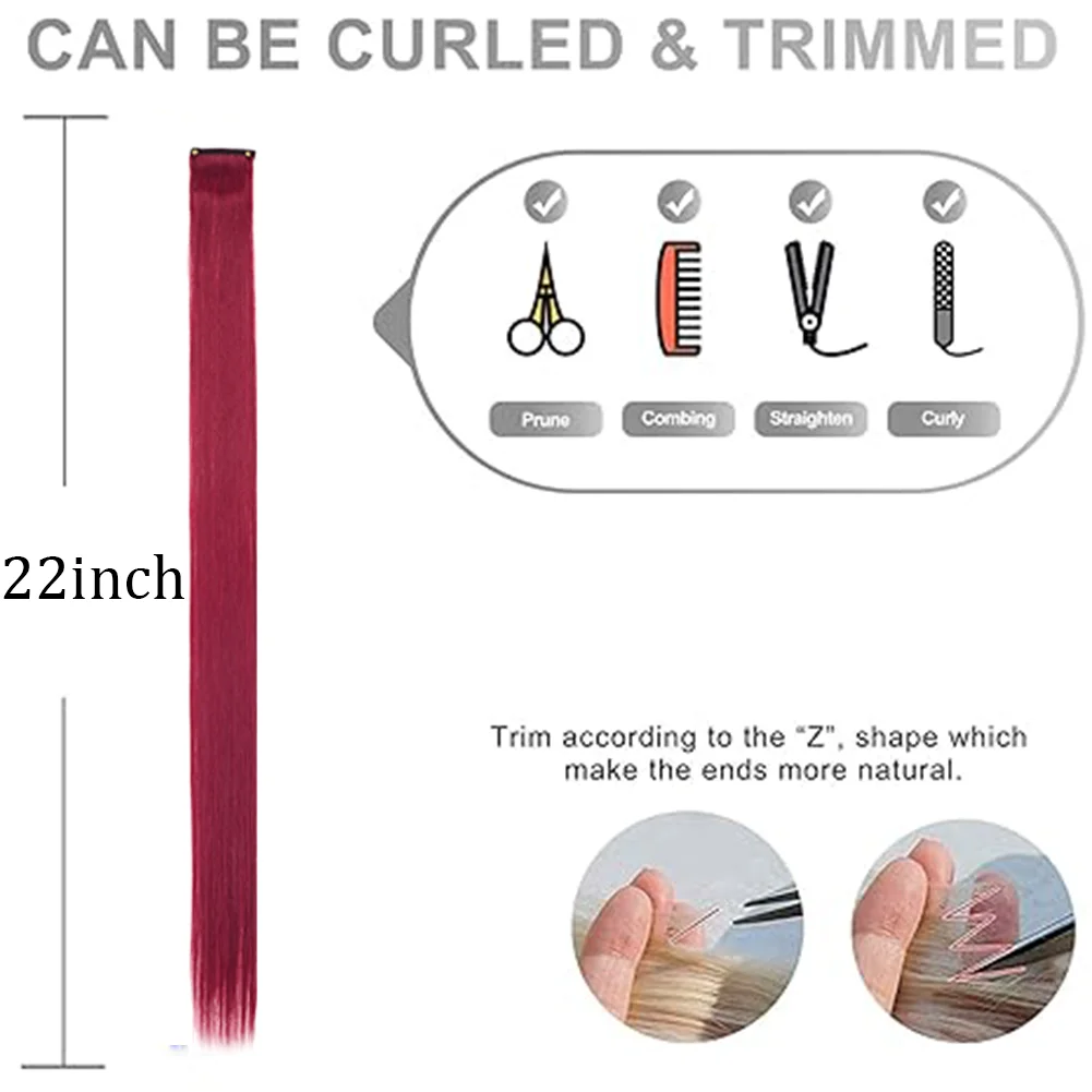 10PCS/Pack Colored Party Highlights Clip in Hair Extensions for Girls 22 Inches Omber colors Straight Hair Synthetic Hairpieces