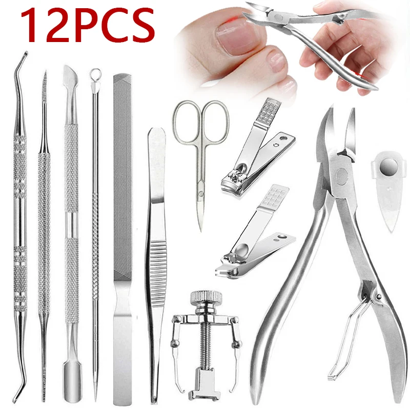 12Pcs/set Professional Pedicure Tools Ingrown Toenail Tools Kit Nail Care Ingrown Toenail Removal Correction Clippers Foot Care