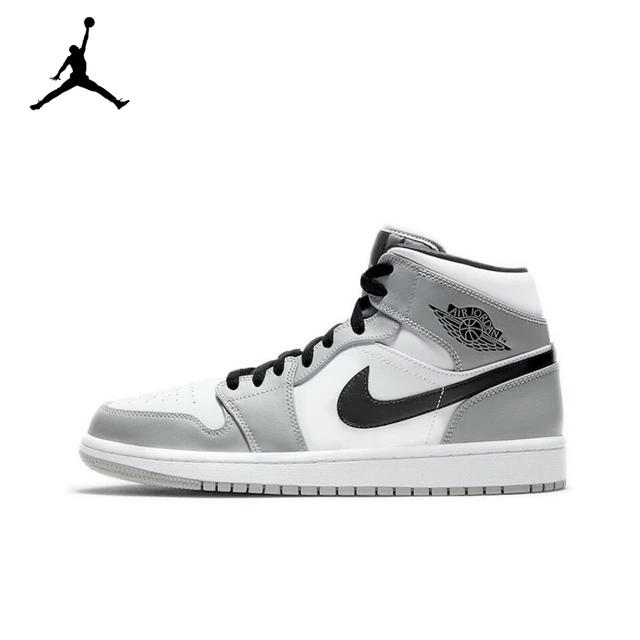 Original Air Jordan 1 Mid Light Smoke Grey Wolf Grey For Men s Retro Classic Basketball Sneakers Shoes 554724 092 AliExpress 201768104