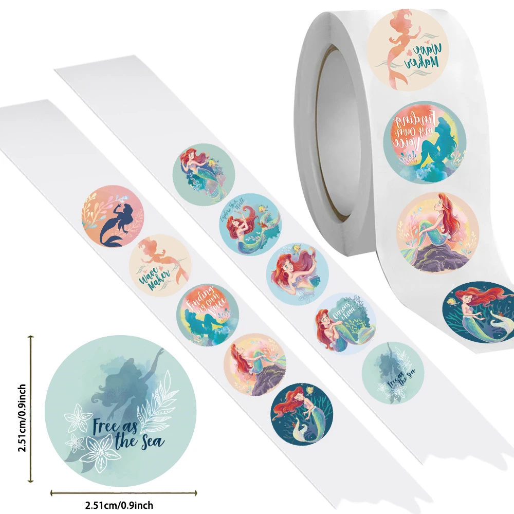 500pcs/Roll Cute Princess Ariel Stickers Disney The Little Mermaid Decal DIY Laptop Journal Guitar Classic Sealing Label Sticker view 3
