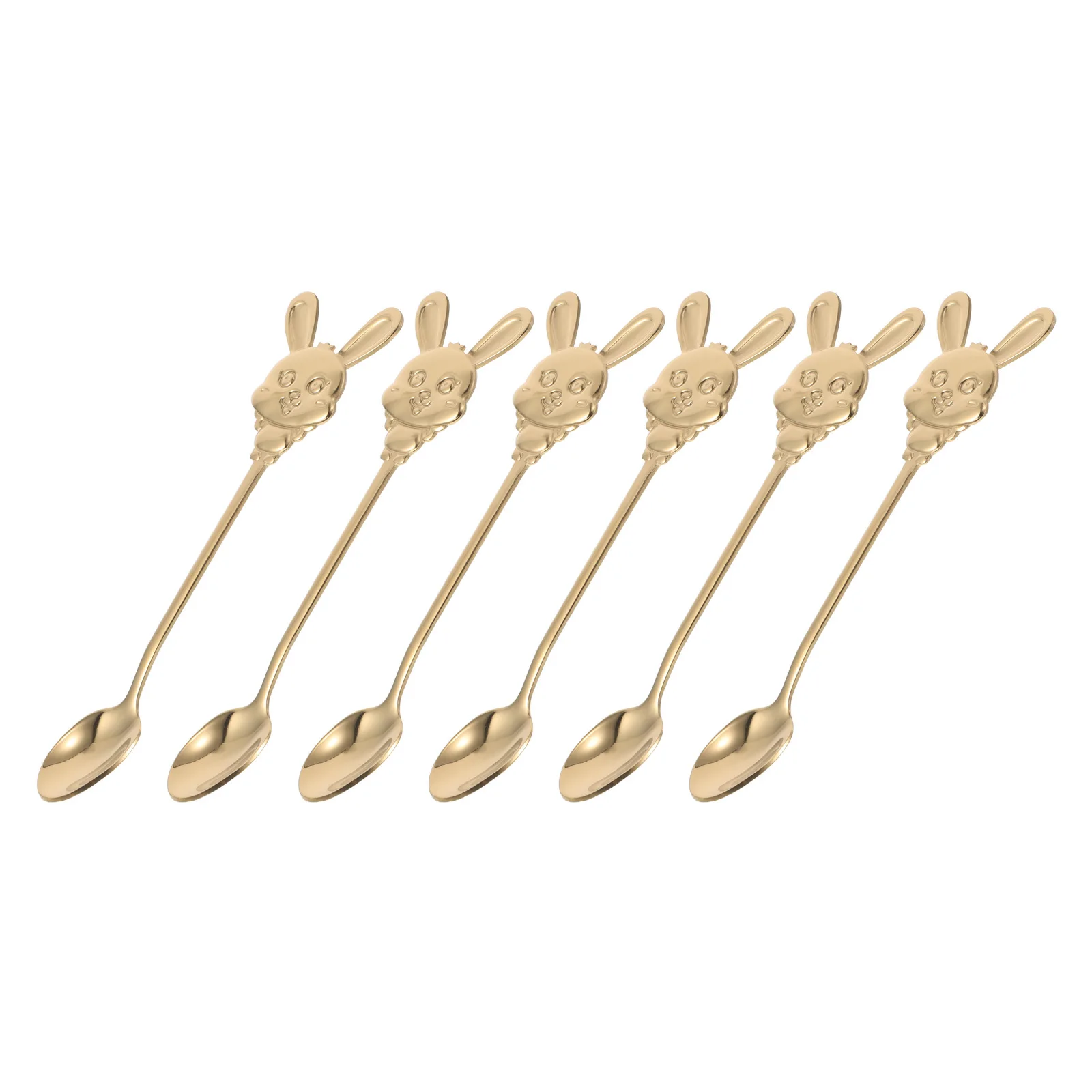 

6Pcs Stainless Steel Dessert Spoons Cute Bunny Coffee Spoons for Espresso Yogurt Desserts Easter Party Supplies Stirring Tool