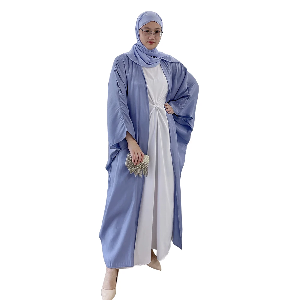 Custom Dubai Turkey Fashion Elegant Swing Solid Color Bbat Sleeve Robe Modest Khimar Hijab Abaya