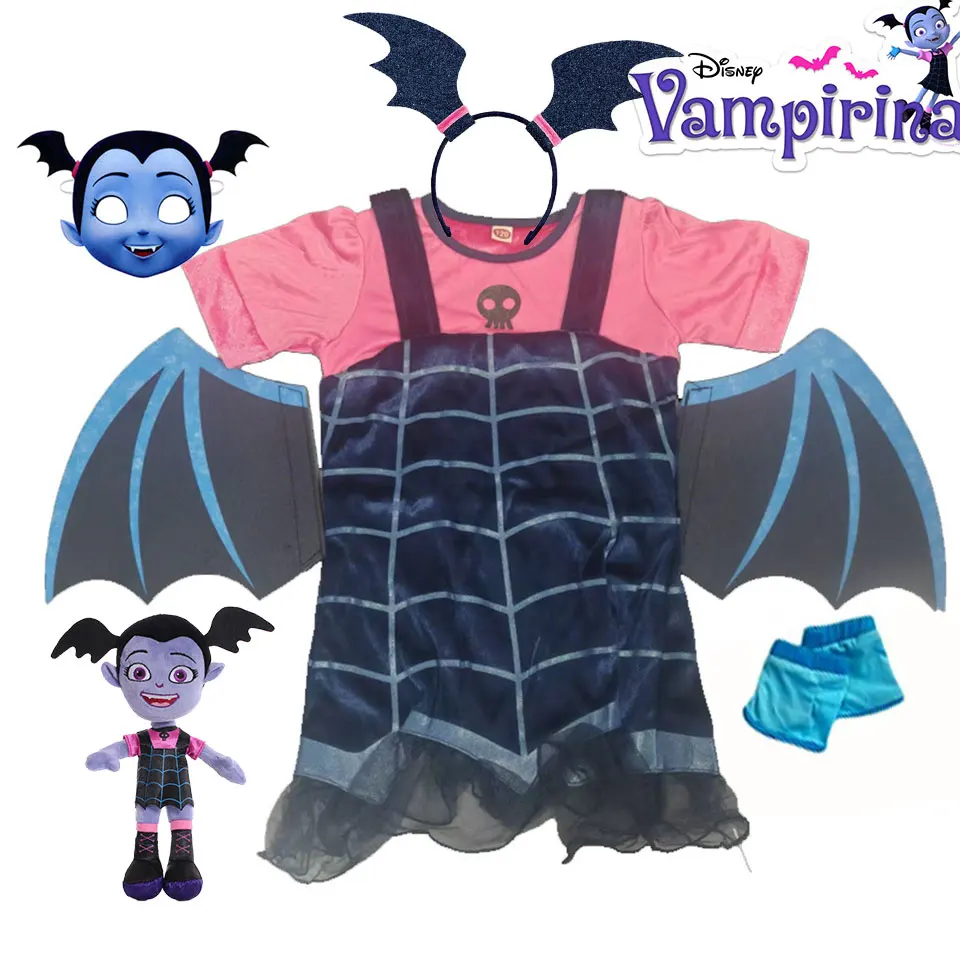 

2025 Halloween Clothing Girl Vampire Dress up Disney Cartoon Character Vampirina Costume with Wings Kid Purim Festival Apparel