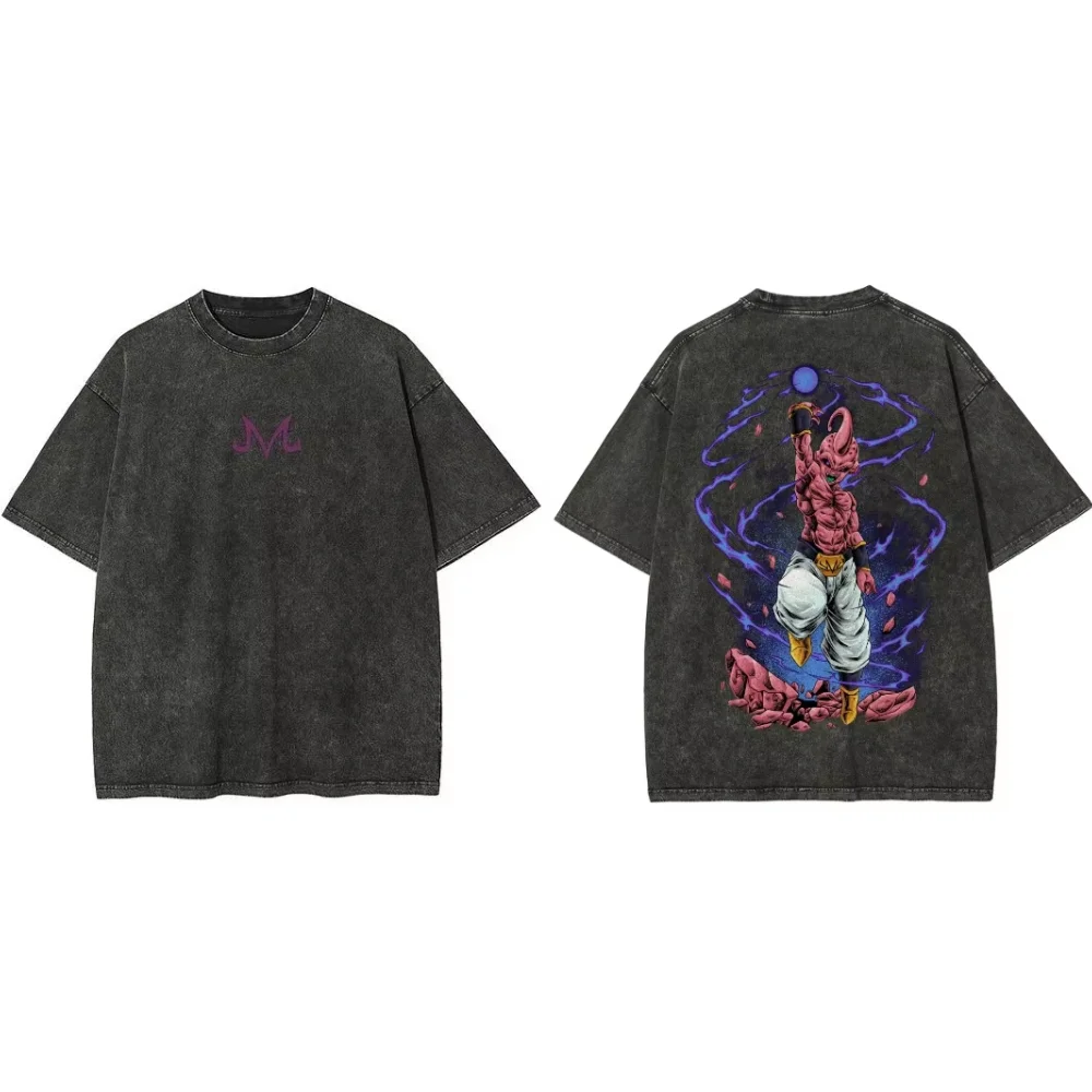 Dragon Ball Vintage Acid Wash T-Shirt MAJIN BUU Japanische Anime Wash Old Casual Cotton Punk Y2K Kurzarm