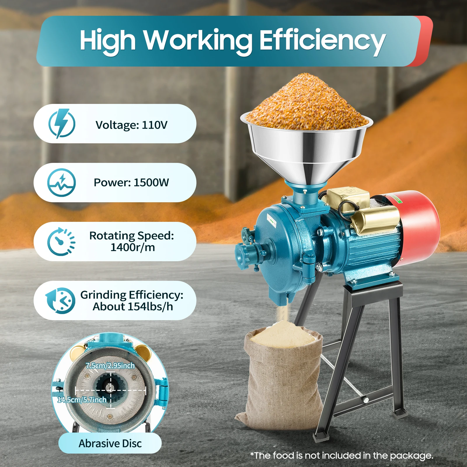 

Профессиональная мельница зерна мощностью 2200 Вт для домашней выпечки и здоровая диета с эффективной производительностью измельчения
