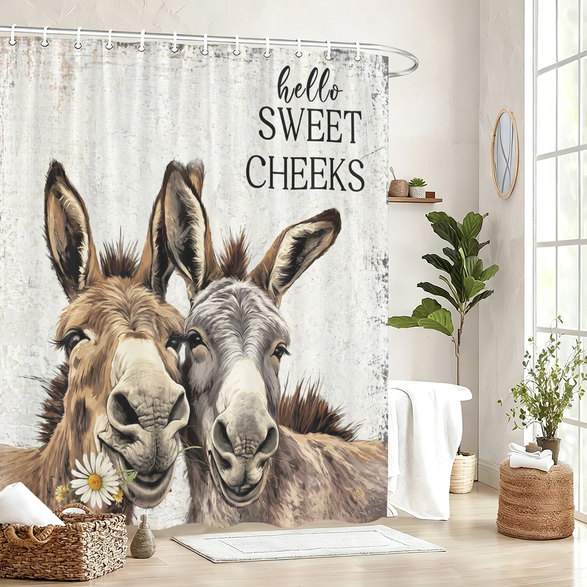 Vintage & Cute Themed Polyester Bathtub Curtain - Creative Printed Shower Curtain for Bathroom Decor