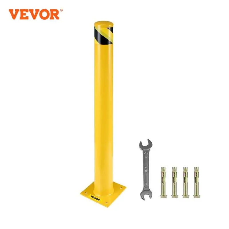 VEVOR Safety Bollard Steel Bollard Post Yellow Powder Coat  Steel Barrier with 4 Free Anchor Bolts for Traffic Sensitive Area