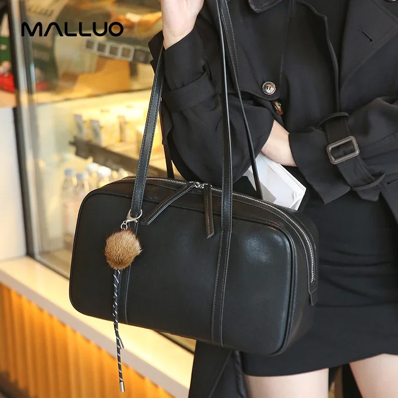 Women Cowhide Genuine Leather Shoulder Bags Ladies Fashion Designer Luxury Handbags Female Retro Commute Boston HandBag lady New